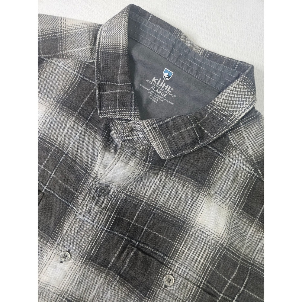 Kuhl Law Flannel Shirt Mens XL Grey White Plaid Cotton Tencel Button Up 7373
